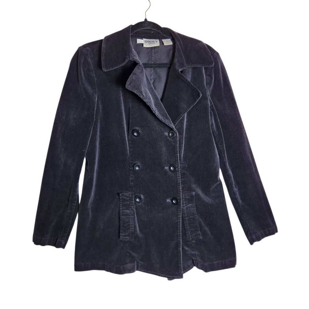 Vintage DKNY Jeans Black Corduroy Double Breasted Jacket Womens Large L 6533